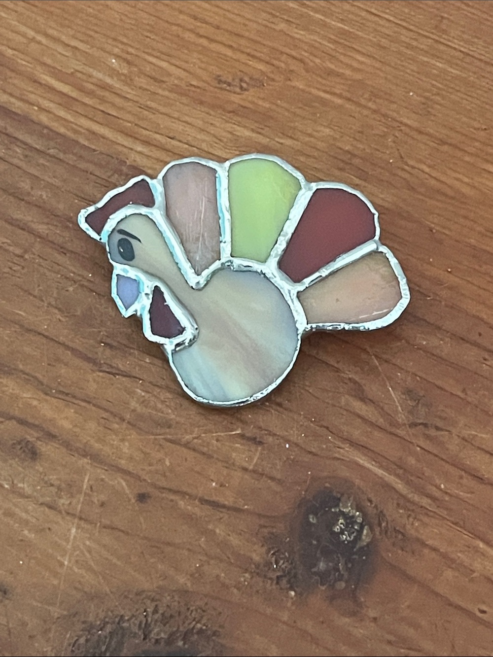 Thanksgiving Stained Glass handmade Turkey Pin or Pendant VTG 80’s